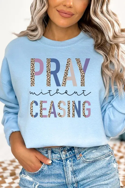 Pray Without Ceasing Leopard Graphic Sweatshirt Cali Boutique