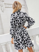 Printed Lantern Sleeve Turtleneck Dress Trendsi