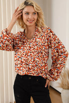 Printed Notched Balloon Sleeve Blouse Trendsi