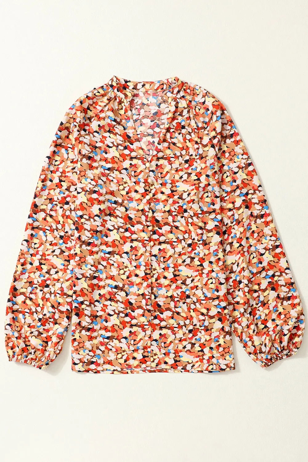 Printed Notched Balloon Sleeve Blouse Trendsi