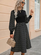 Printed Round Neck Long Sleeve Dress Trendsi