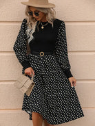 Printed Round Neck Long Sleeve Dress Trendsi