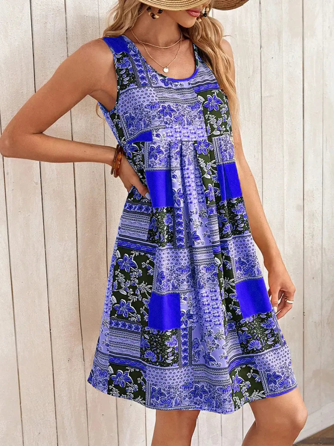 Printed Sleeveless Mini Dress Trendsi