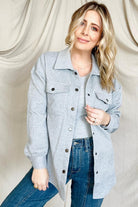 Solid Textured Flap Pocket Buttoned Shacket Kiwidrop