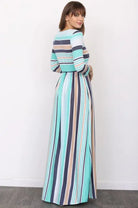 Quarter Sleeve Stripe Maxi Dress EG fashion