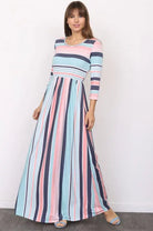 Quarter Sleeve Stripe Maxi Dress EG fashion