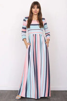 Quarter Sleeve Stripe Maxi Dress EG fashion