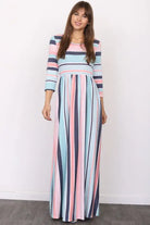 Quarter Sleeve Stripe Maxi Dress EG fashion