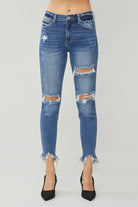RISEN Distressed Frayed Hem Slim Jeans Trendsi
