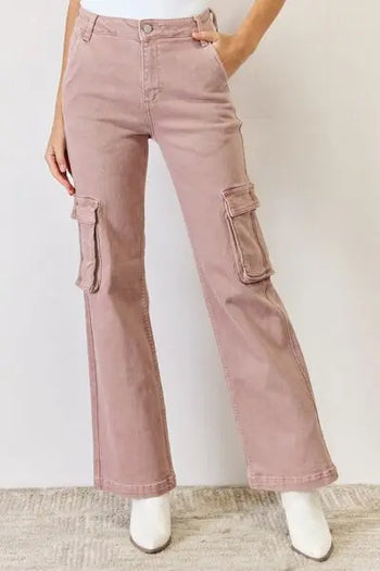 RISEN Full Size High Rise Cargo Wide Leg Jeans Trendsi