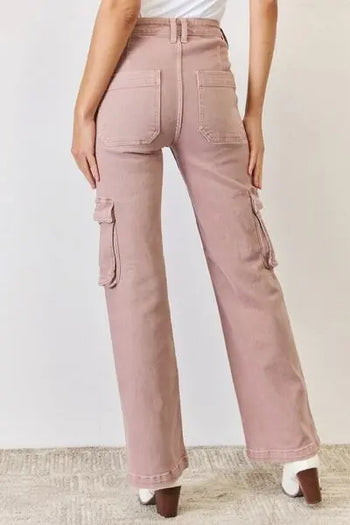 RISEN Full Size High Rise Cargo Wide Leg Jeans Trendsi