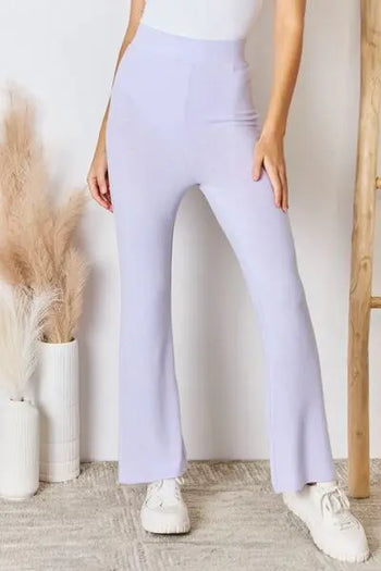 RISEN Full Size High Waist Ultra Soft Knit Flare Pants Trendsi