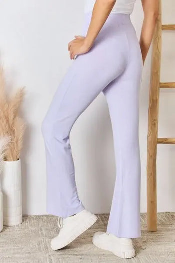 RISEN Full Size High Waist Ultra Soft Knit Flare Pants Trendsi