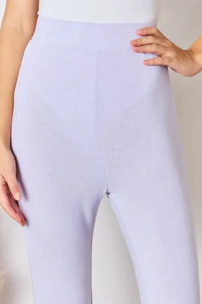 RISEN Full Size High Waist Ultra Soft Knit Flare Pants Trendsi