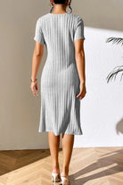 Ribbed Asymmetrical Neck Short Sleeve Dress Trendsi