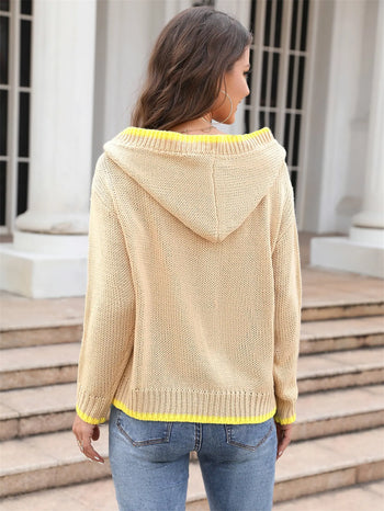 Ribbed Dropped Shoulder Hooded Sweater Trendsi