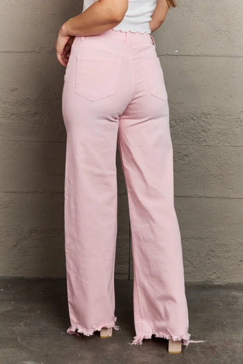 RISEN Raelene Full Size High Waist Wide Leg Jeans in Light Pink Trendsi