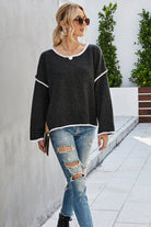 Round Neck Dropped Shoulder Sweater Trendsi