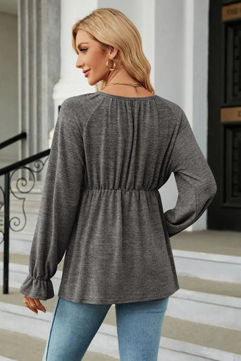 Round Neck Flounce Sleeve Blouse Trendsi