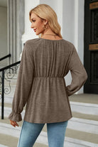 Round Neck Flounce Sleeve Blouse Trendsi