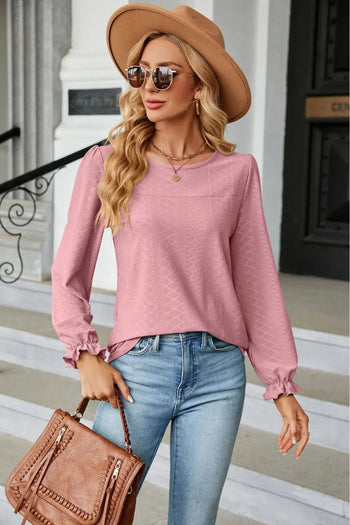 Round Neck Flounce Sleeve Blouse Trendsi