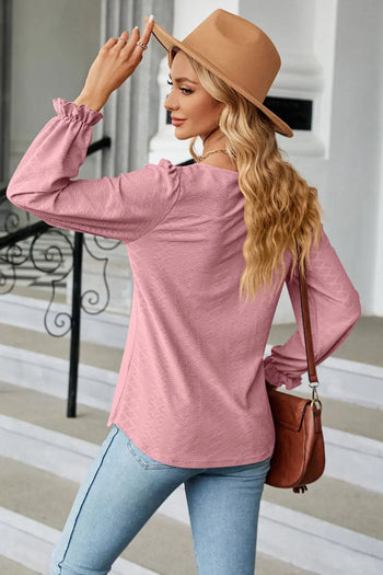 Round Neck Flounce Sleeve Blouse Trendsi