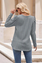 Round Neck Puff Sleeve Blouse Trendsi