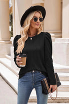 Round Neck Puff Sleeve Blouse Trendsi