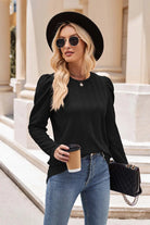 Round Neck Puff Sleeve Blouse Trendsi