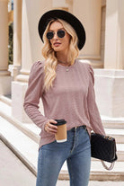 Round Neck Puff Sleeve Blouse Trendsi