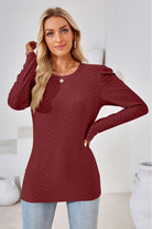 Round Neck Puff Sleeve Blouse Trendsi