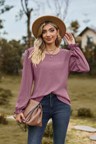 Round Neck Puff Sleeve Blouse Trendsi