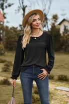 Round Neck Puff Sleeve Blouse Trendsi