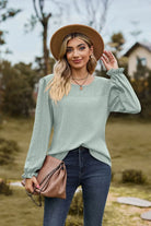 Round Neck Puff Sleeve Blouse Trendsi