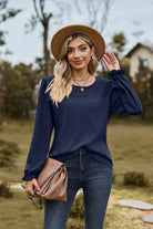 Round Neck Puff Sleeve Blouse Trendsi