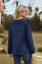 Round Neck Puff Sleeve Blouse Trendsi