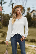 Round Neck Puff Sleeve Blouse Trendsi