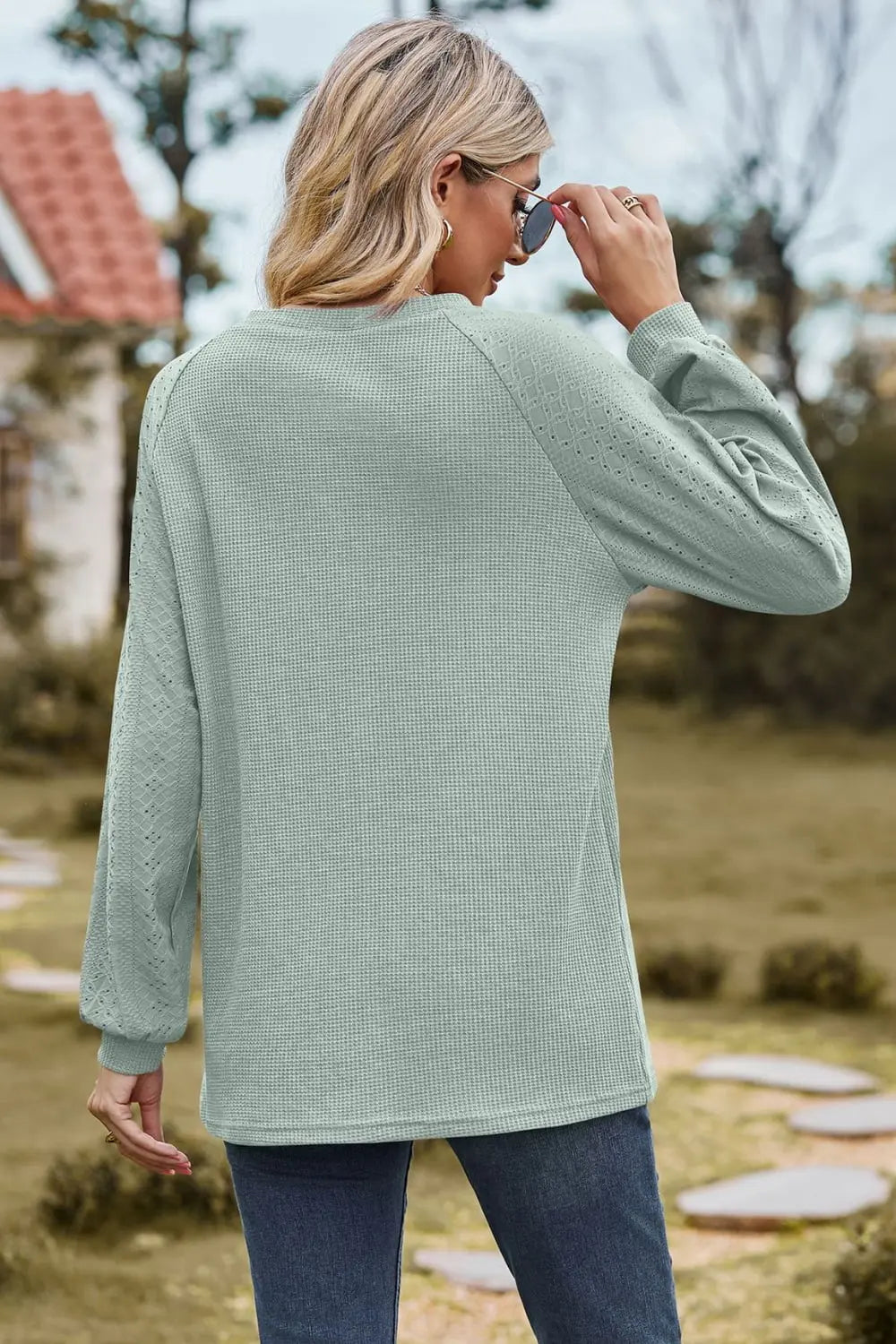 Round Neck Raglan Sleeve Sweatshirt Trendsi