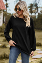 Round Neck Raglan Sleeve Sweatshirt Trendsi