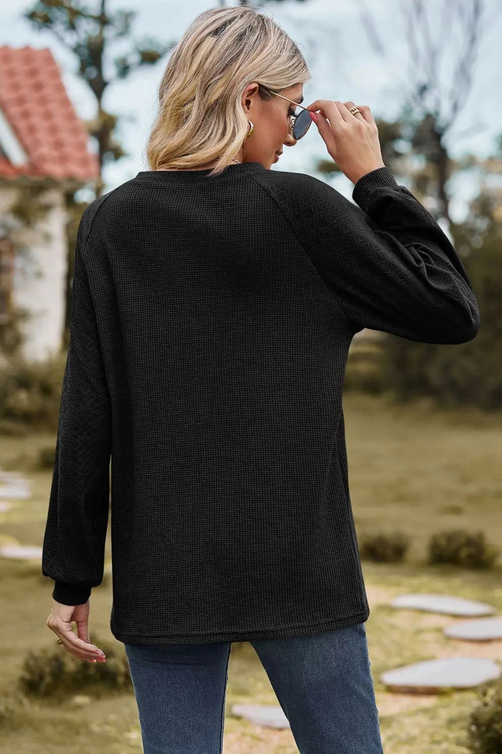 Round Neck Raglan Sleeve Sweatshirt Trendsi