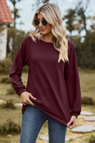 Round Neck Raglan Sleeve Sweatshirt Trendsi