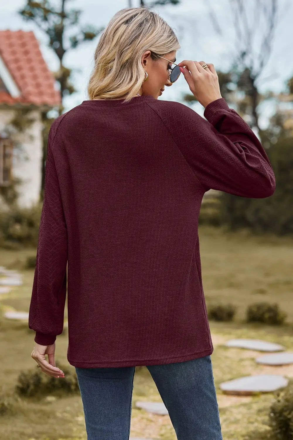 Round Neck Raglan Sleeve Sweatshirt Trendsi