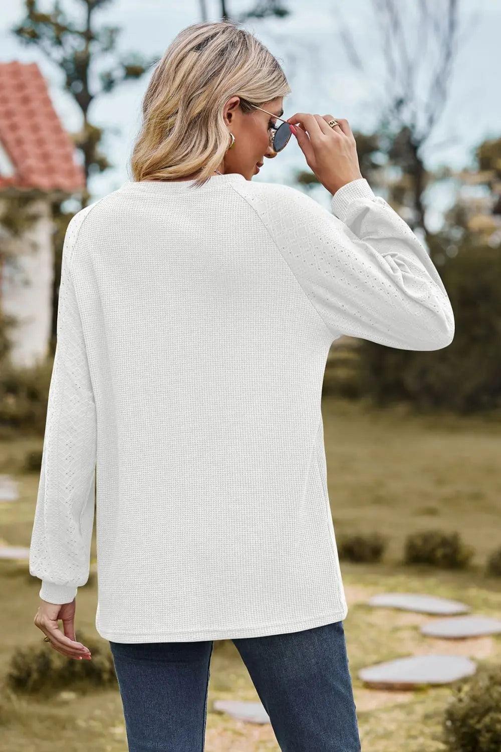 Round Neck Raglan Sleeve Sweatshirt Trendsi