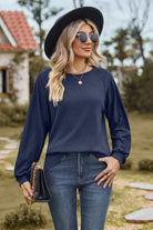 Round Neck Raglan Sleeve Sweatshirt Trendsi