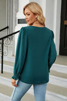 Round Neck Smocked Flounce Sleeve Blouse Trendsi