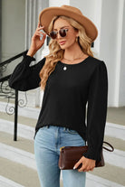 Round Neck Smocked Flounce Sleeve Blouse Trendsi