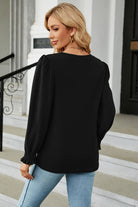 Round Neck Smocked Flounce Sleeve Blouse Trendsi