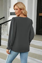 Round Neck Smocked Flounce Sleeve Blouse Trendsi