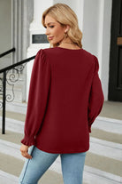 Round Neck Smocked Flounce Sleeve Blouse Trendsi