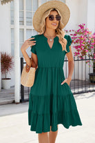 Ruched Notched Cap Sleeve Dress Trendsi